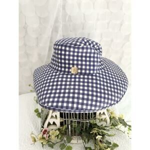 Blue Gingham Check Woman’s Hat “Dress For Cocktails” Leslie Dasch Party SPRING